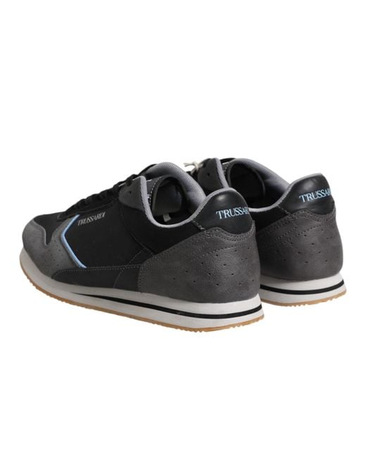 Trussardi Black Gray Lace Up Low Top Casual Sneakers Shoes for men
