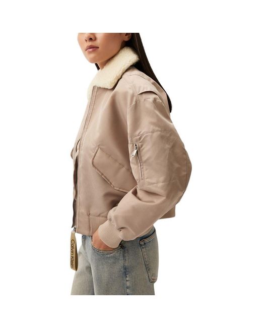 Calvin Klein Brown Beige Polyester Jackets & Coat