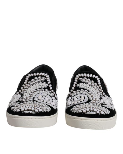 Dolce & Gabbana Black Embellished London Men Slip On Shoes for men