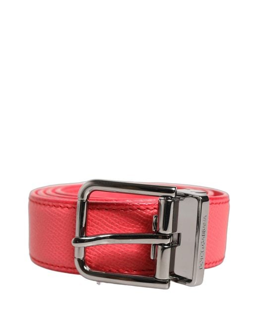 Dolce & Gabbana Red Pink Lambskin Leather Silver Metal Buckle Belt