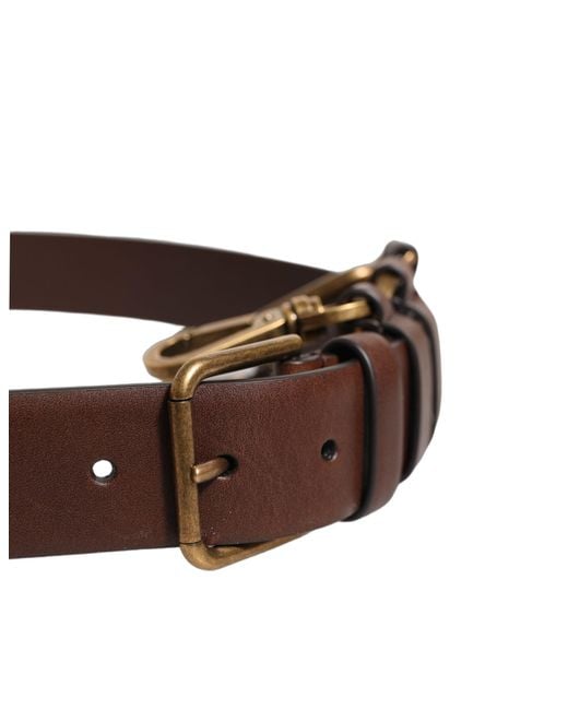 Dolce & Gabbana Brown Calfskin Leather Gold Metal Buckle Belt