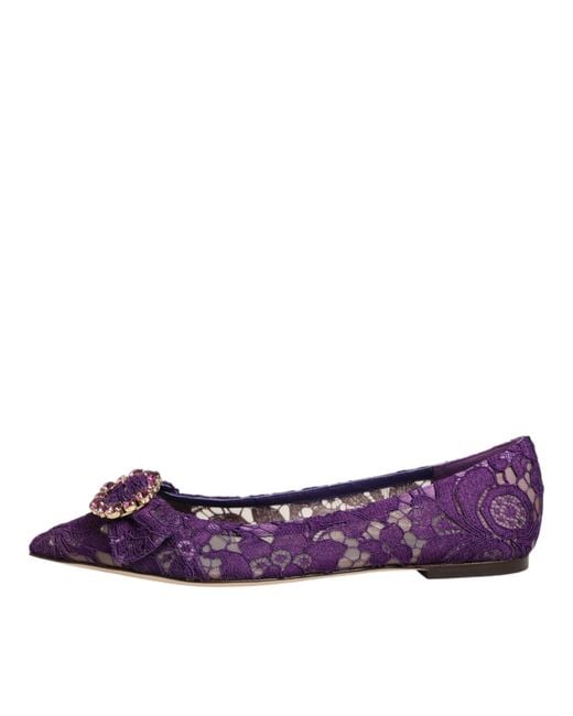 Dolce & Gabbana Purple Taormina Lace Crystal Loafers Shoes