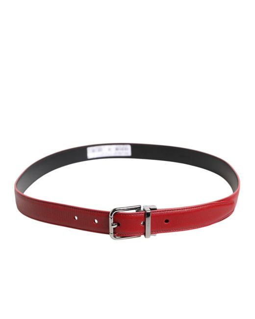 Dolce & Gabbana Red Leather Silver Tone Metal Buckle Belt for men