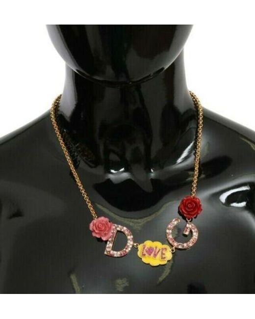 Dolce & Gabbana Black Glamorous Crystal Charm Necklace