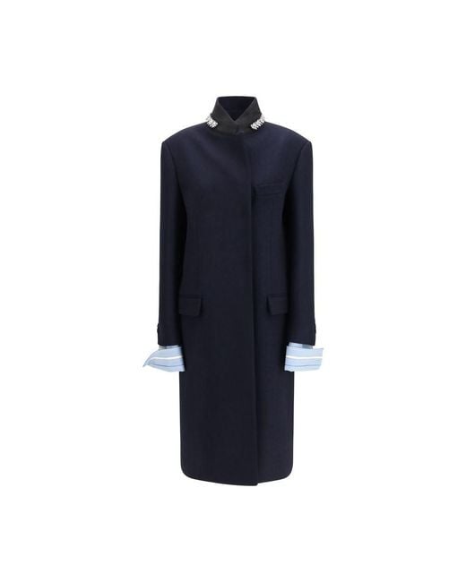 Prada Blue Wool Oves Aries Coat