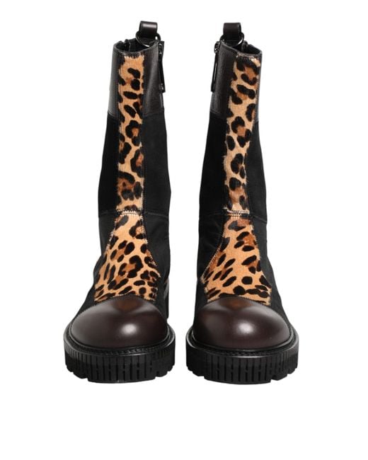 Dolce & Gabbana Black Multicolor Leopard Mid Calf Boots Shoes for men