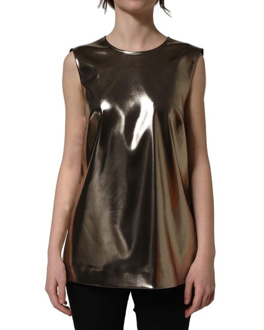 Dolce & Gabbana Black Metallic Roundneck Sleevelesstank Top Acetate Nylon Elastane