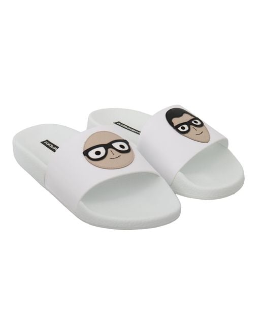 Dolce & Gabbana White Leather #dgfamily Slides Shoes Sandals