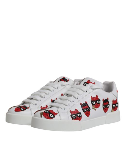 Dolce & Gabbana White Devil Face Portofino Sneakers Shoes