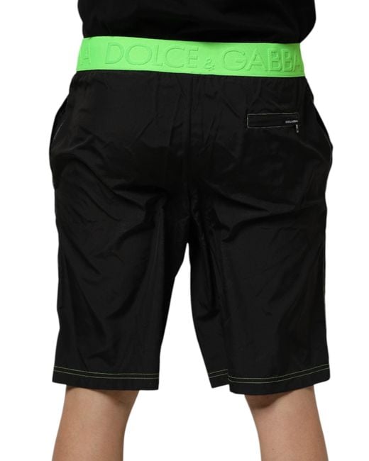 Dolce & Gabbana Black Green Logo Waistband Beachwear Short Swimwear for men