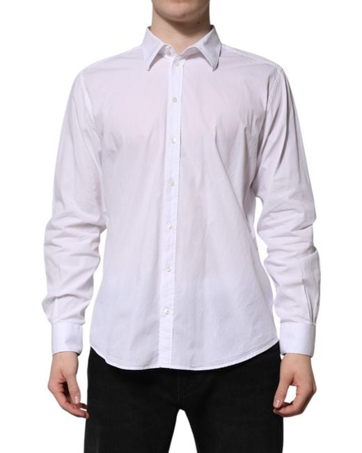 Dolce & Gabbana White Cotton Staff Long Sleeves Forma Shirt for men