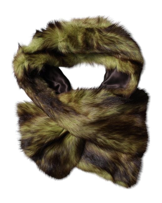 Dolce & Gabbana Green Fur Shawl Neck Wrap Cover Collar Scarf