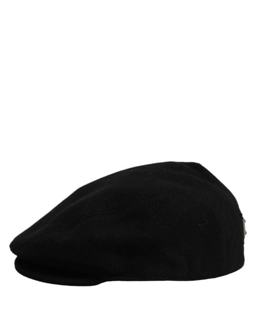 Dolce & Gabbana Men Black Wool Blend Flat Cloth Newsboy Cap Hat for men
