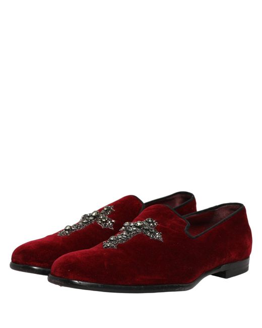 Dolce & Gabbana Red Maroon Suede Cross Slip On Dress Loafers Shoes for men