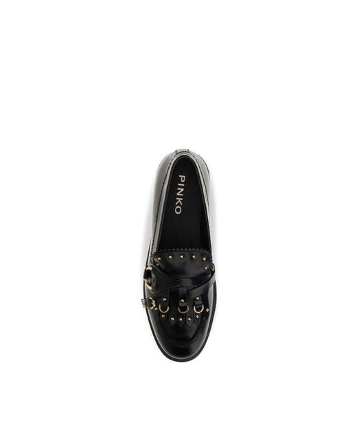 Pinko Black Calf Leather Bos Taurus Slip-On Loafers