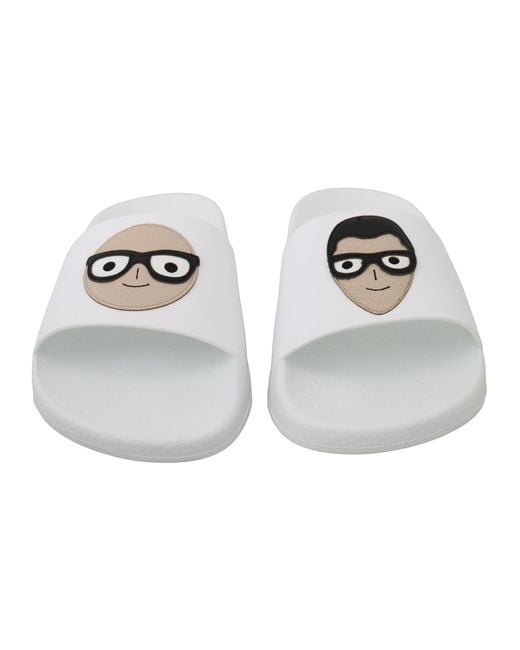 Dolce & Gabbana White Leather #dgfamily Slides Shoes Sandals