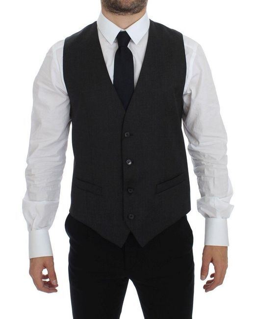 Dolce & Gabbana Black Dolce Gabbana Wool Stretch Dress Vest Gilet Weste for men