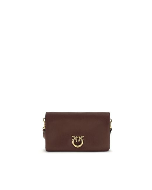 Pinko Brown Purple Calf Leather Bos Taurus Shoulder Bag