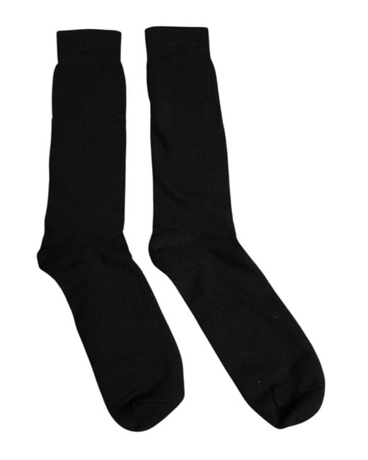 Dolce & Gabbana Black Solid Cotton Mid Calf Men Socks for men