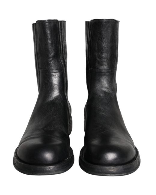 Dolce & Gabbana Black Horse Leather Mid Calf Boots Shoes (Pre-Owned) for men