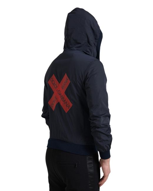 Dolce & Gabbana Blue Hooded Logo Full Zip Sweater for men