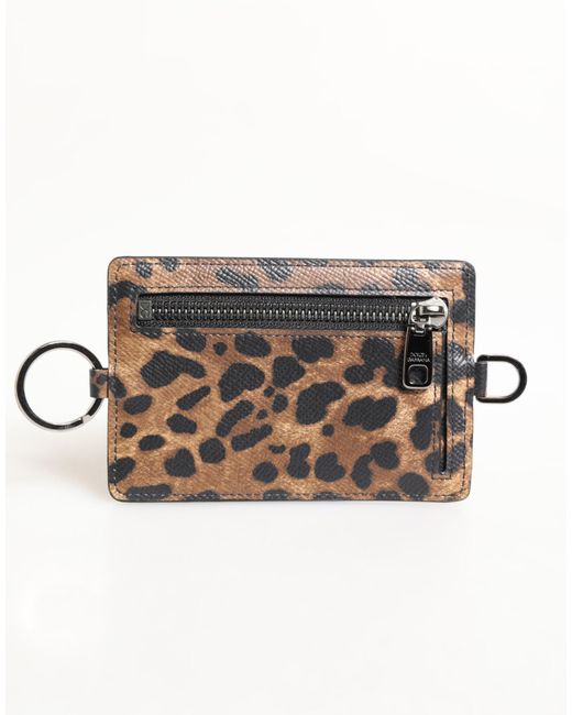 Dolce & Gabbana Multicolor Leopard Print Leather Embossed Lanyard Card Holder Wallet for men