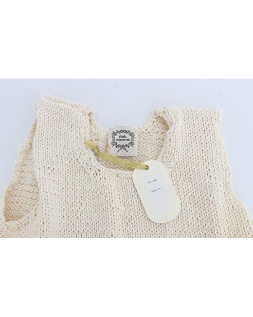 Pink Memories White Cotton Blend Knitted Sleeveless Sweater