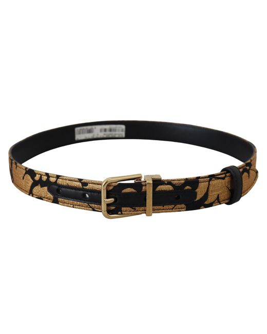 Dolce & Gabbana Black Jacquard Leather Logo Buckle Belt
