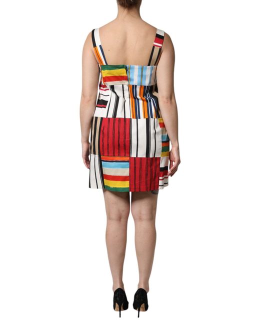 Dolce & Gabbana Red Multicolor Cotton Stripe Sleeveless Dress for men
