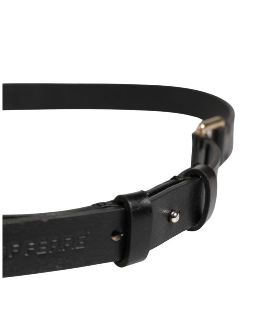 Gianfranco Ferré Black Leather Thin Gold Metal Brass Buckle Waist Belt