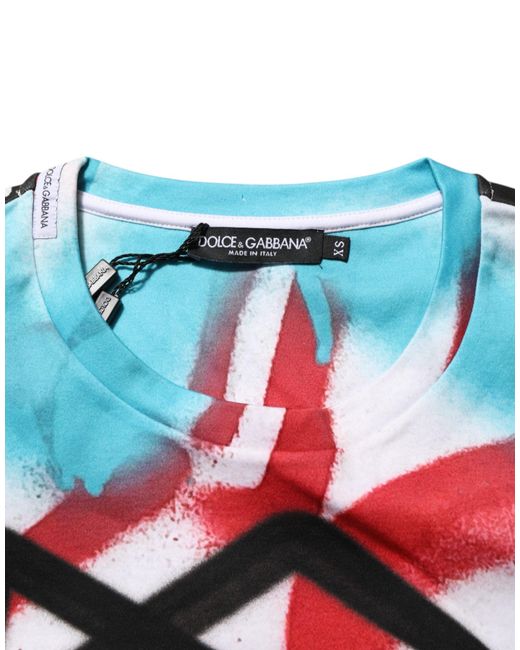 Dolce & Gabbana Red White Graffiti Crew Neck Short Sleeves T for men