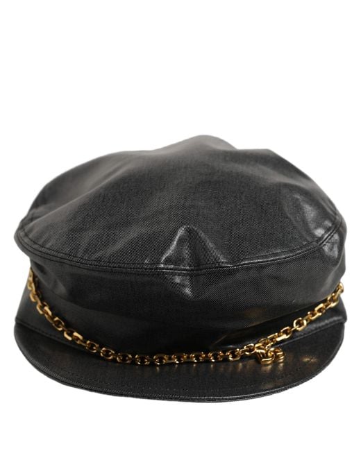 Dolce & Gabbana Black Cotton Gold Dg Chain Baker Boy Capello Hat