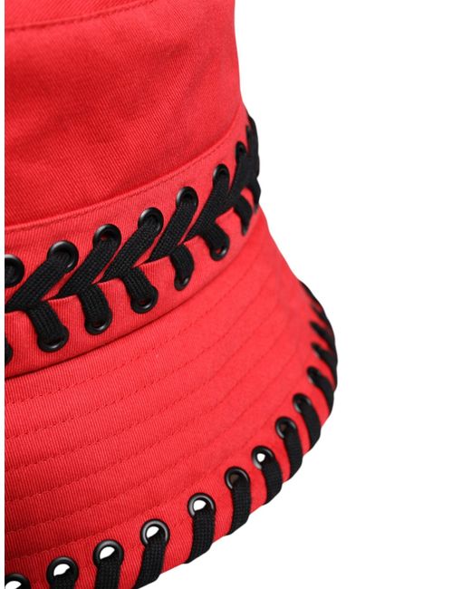 Dolce & Gabbana Red Lace Polyester Wide Brim Bucket Hat