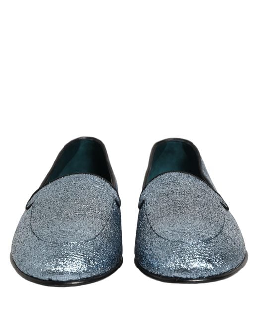 Dolce & Gabbana Gray Blue Glitter Lurex Dg Logo Dress Loafers Shoes for men
