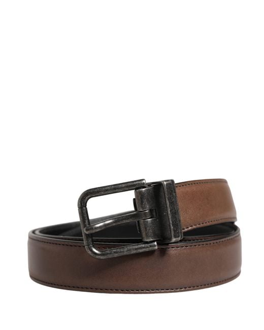 Dolce & Gabbana Brown Classic Leather Metal Buckle Belt Calf for men