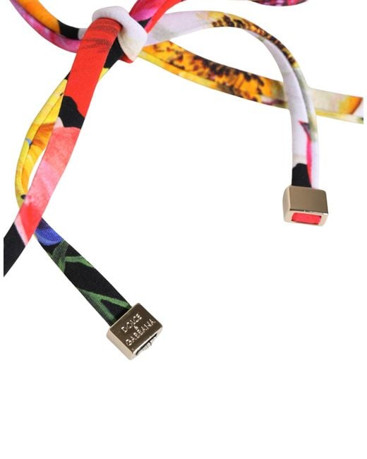 Dolce & Gabbana Multicolor Black Floral Print Nylon Halter Bikini Top Swimwear