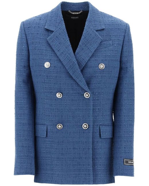 Versace Blue Double-breasted Tweed Boucl
