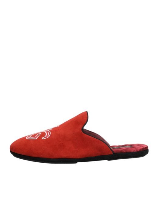 Dolce & Gabbana Red Suede Dg King Men House Slippers Shoes for men
