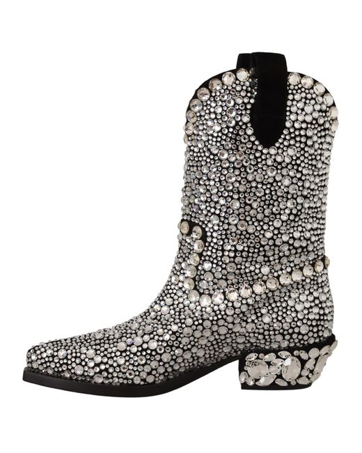 Dolce & Gabbana Black Crystal-Embellished Suede Boots