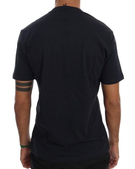 Daniele Alessandrini Black Cotton V-neck T-shirt Blue Tsh1321 for men