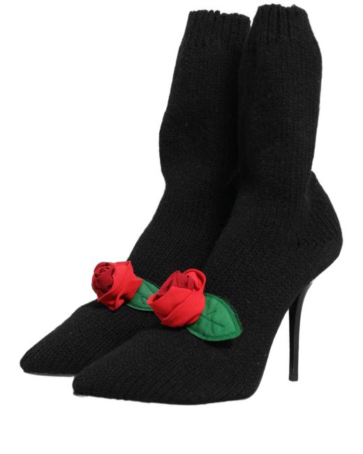 Dolce & Gabbana Red Stiletto Heels Mid Calf Boots Shoes Nylon Virgin Wool Eel