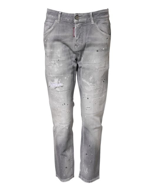 DSquared² Gray Washed Mid Waist Tapered Jeans for men