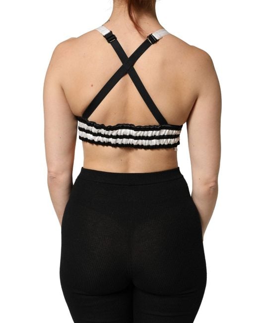 Dolce & Gabbana Black Floral Silk Satin Crop Logo Bralette Top