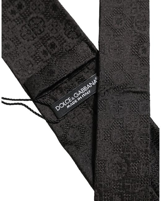 Dolce & Gabbana Men Black Silk Geometric Adjustable Tied Necktie Tie for men