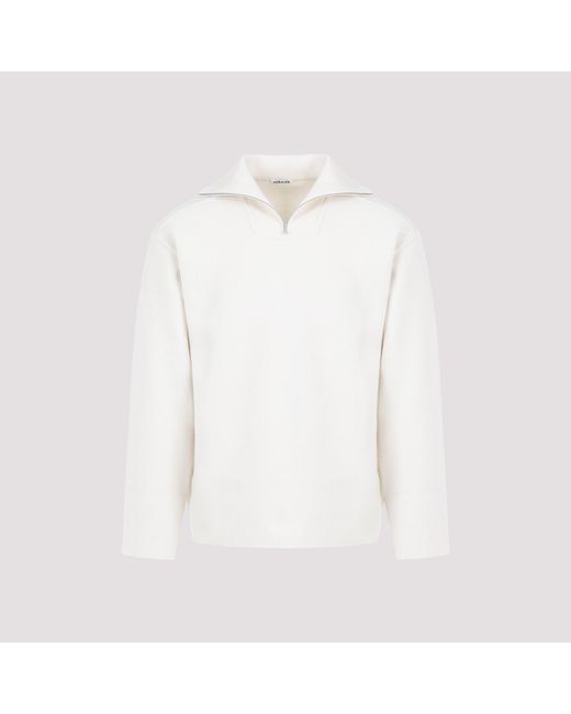 Auralee Ivory White Heavy Milano Wool Pullover for men