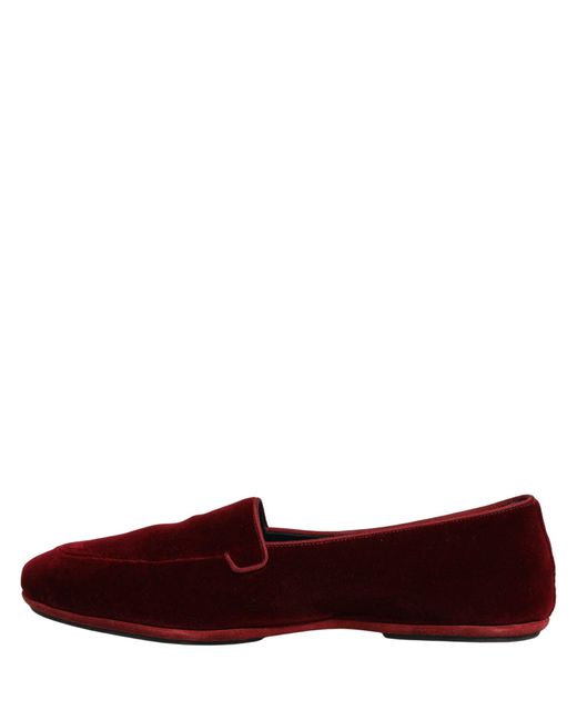 Dolce & Gabbana Red Maroon Velvet Slip On Men Flats Loafers Shoes for men