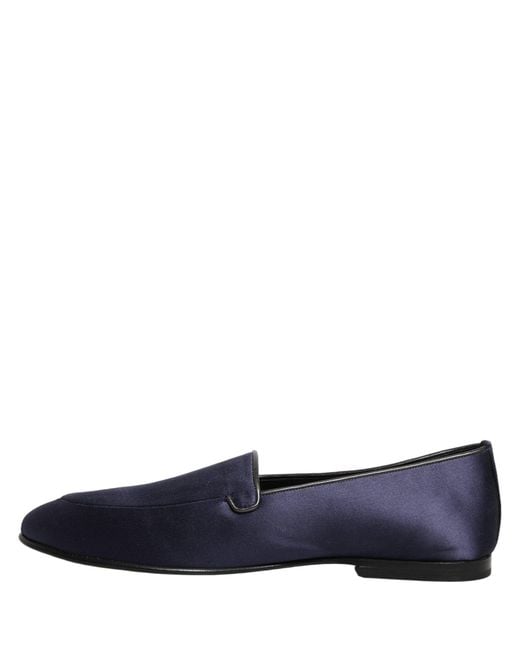 Dolce & Gabbana Blue Satin Logo Slip On Flats Loafers Shoes for men