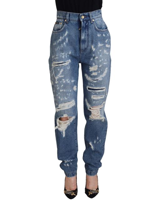 Dolce & Gabbana Blue Chic Tattered Denim Pant