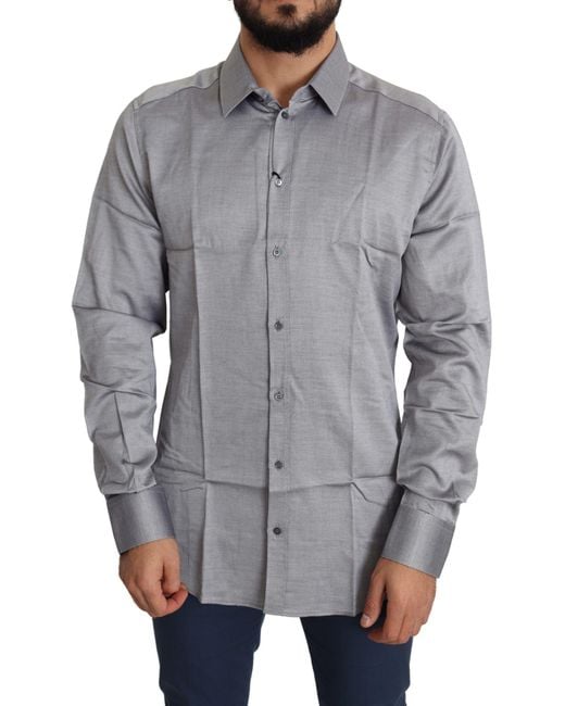 Dolce & Gabbana Gray Cotton Formal Gold Dress Shirt for men