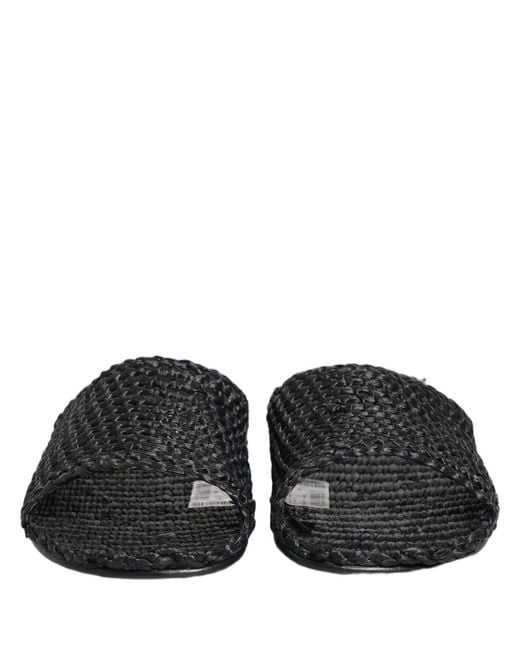 Dolce & Gabbana Black Straw Raffia Slides Sandals Flats Shoes for men